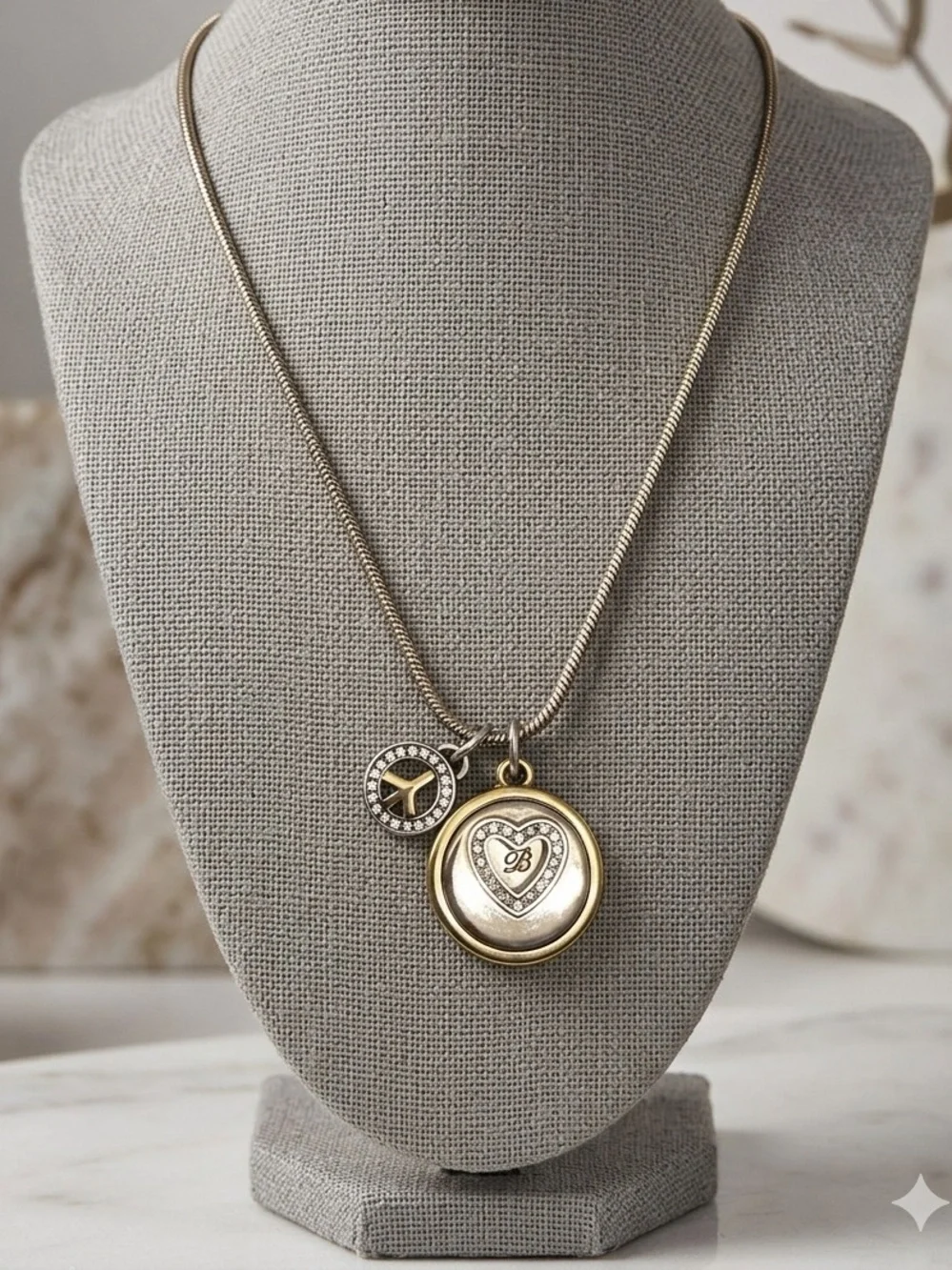 Brighton B Happy Two Tone Peace Heart Pendant Necklace 1843